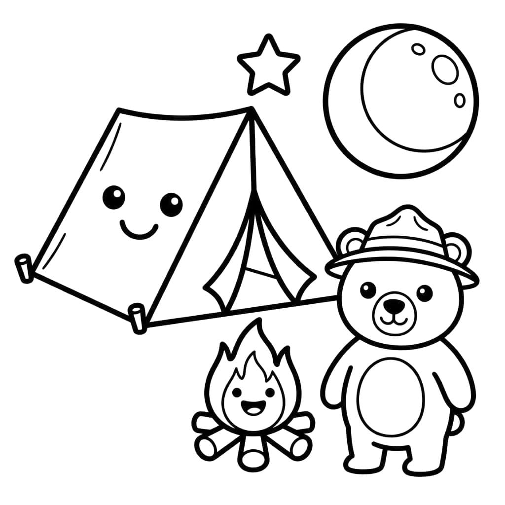 ระบายสี หมีน้อยน่ารักกำลังตั้งแคมป์