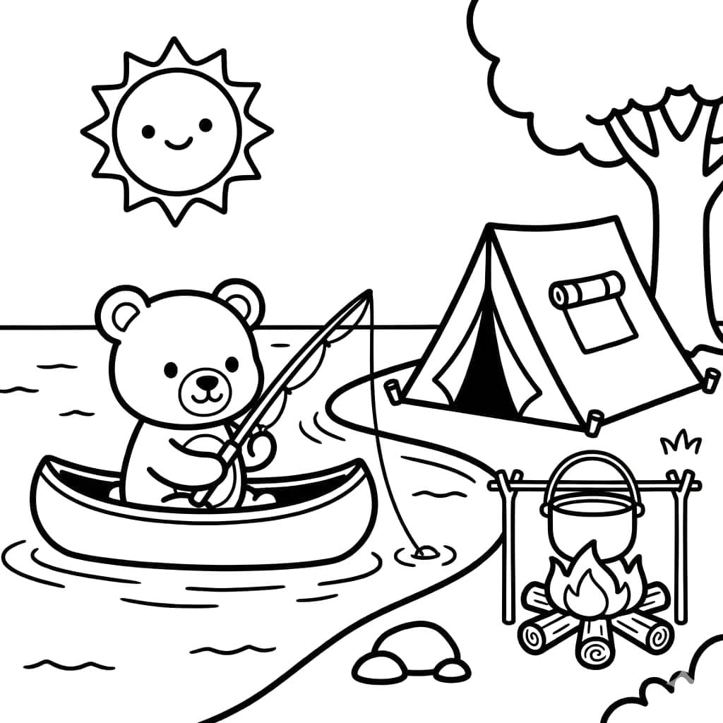 ระบายสี หมีตั้งแคมป์ไปตกปลา