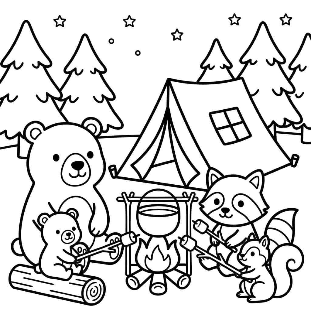 ระบายสี การตั้งแคมป์กับหมี