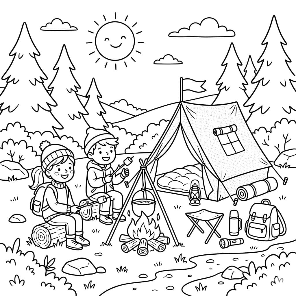 ระบายสี การตั้งแคมป์สำหรับเด็ก