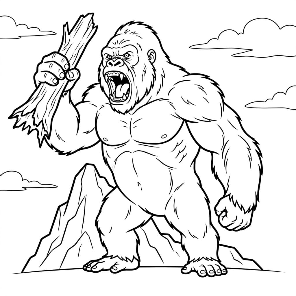 ระบายสี คิงคองถือไม้ยักษ์