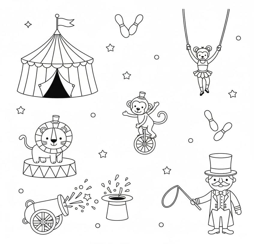 ระบายสี คณะละครสัตว์นักมายากลผู้มากความสามารถ