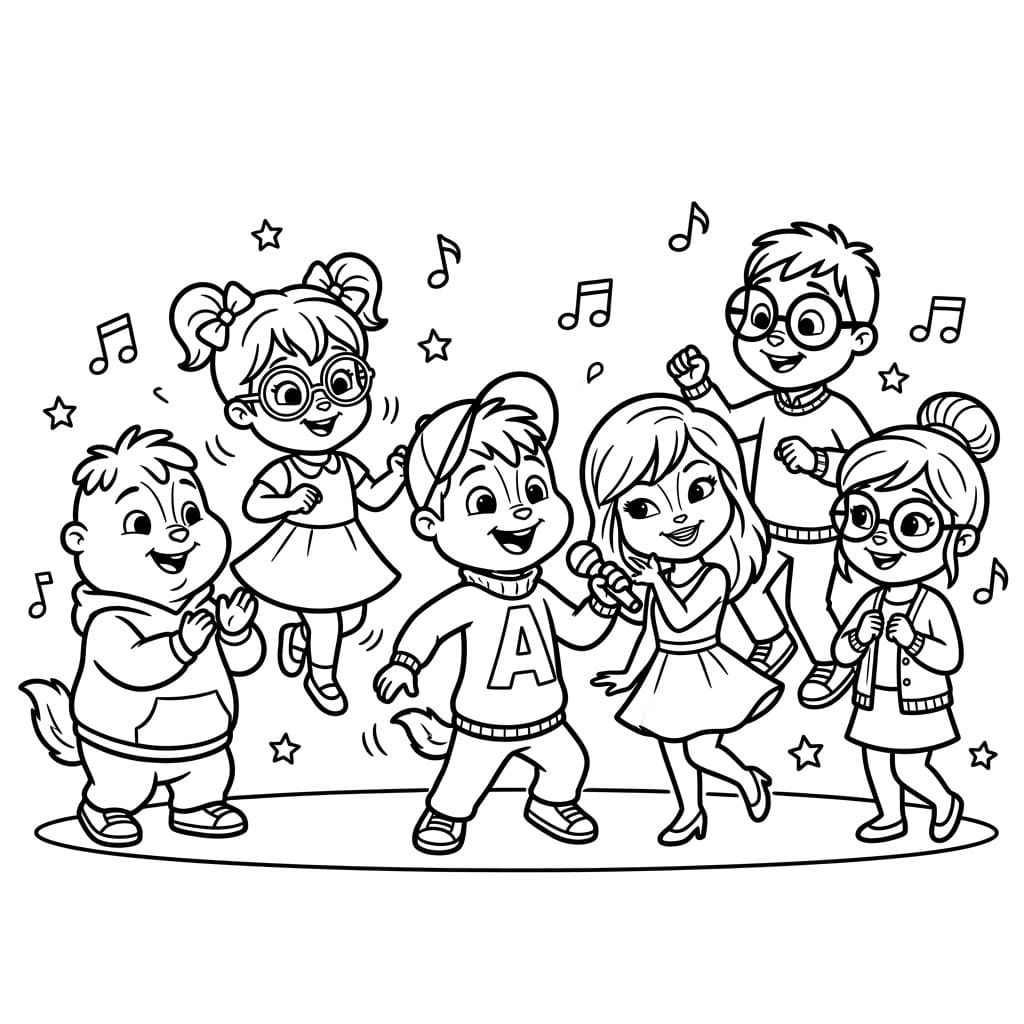 ระบายสี กลุ่มแชิพมังก์กำลังเต้น