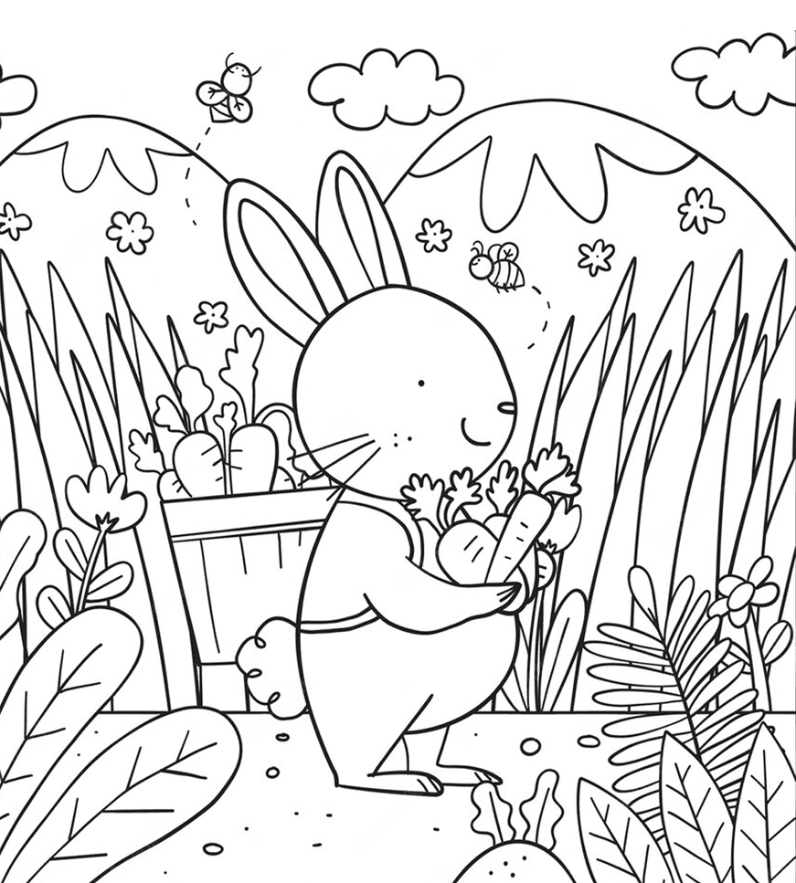 ระบายสี กระต่ายและสวน