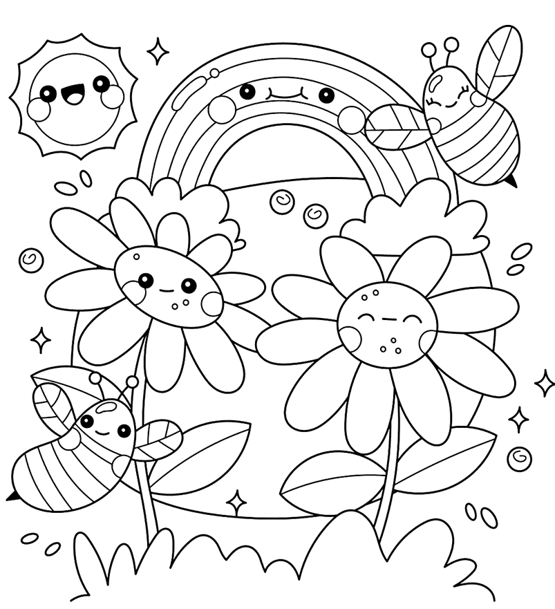 ระบายสี ภาพดอกไม้ตลกๆ ในสวน