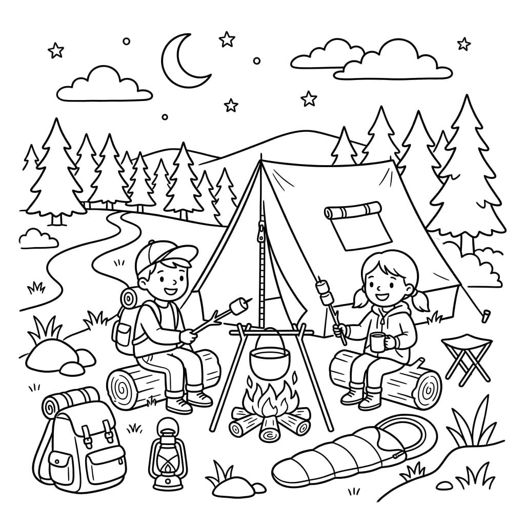 ระบายสี ภาพพิมพ์แคมป์ปิ้งฟรี