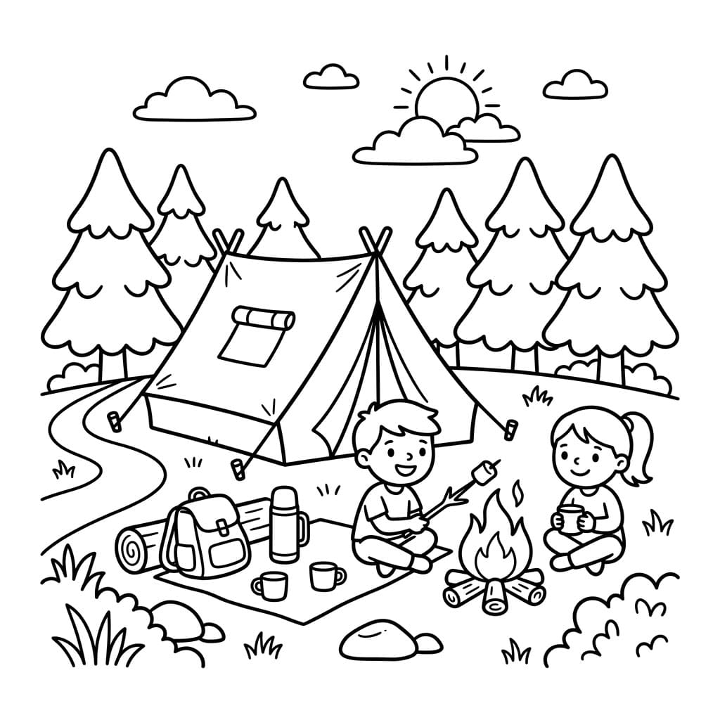 ระบายสี ภาพพิมพ์แคมป์ปิ้ง