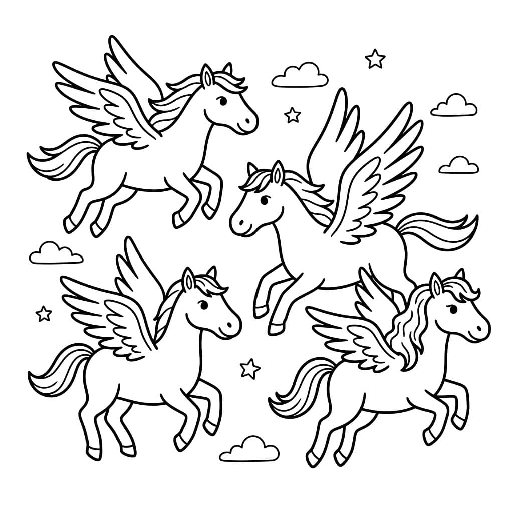 ระบายสี เพกาซัสหลายตัว