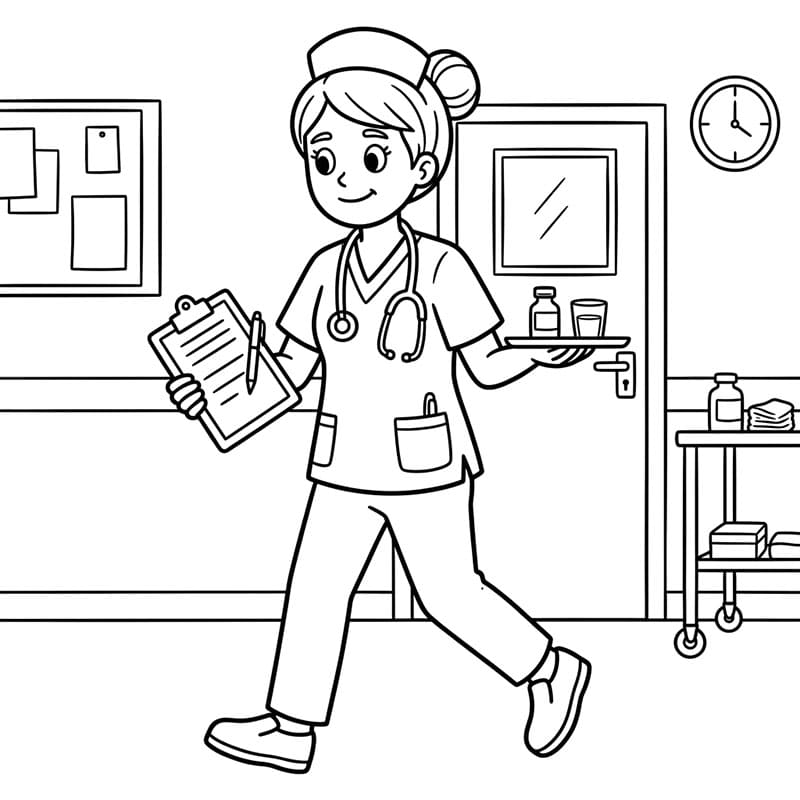 ระบายสี พยาบาลเดินตรวจห้อง