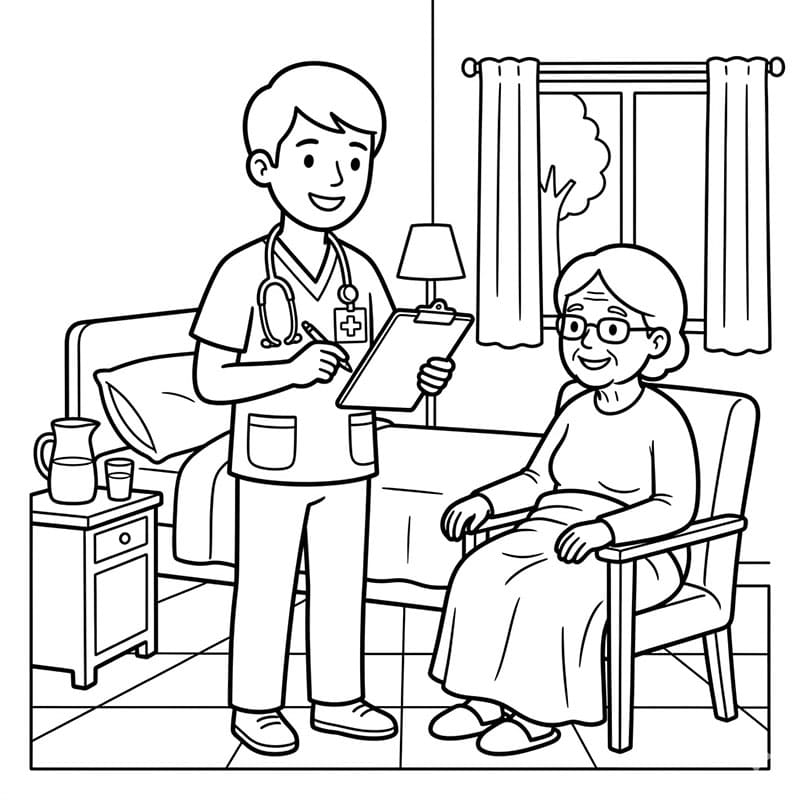 ระบายสี พยาบาลดูแลผู้สูงอายุ