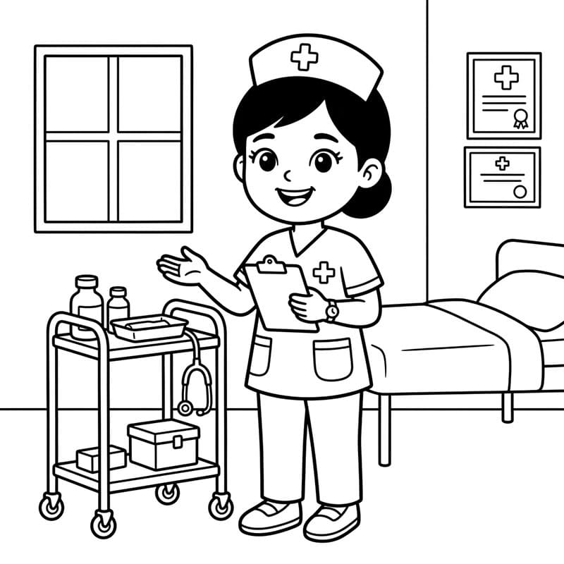 ระบายสี พยาบาลดูแลอุปกรณ์การแพทย์