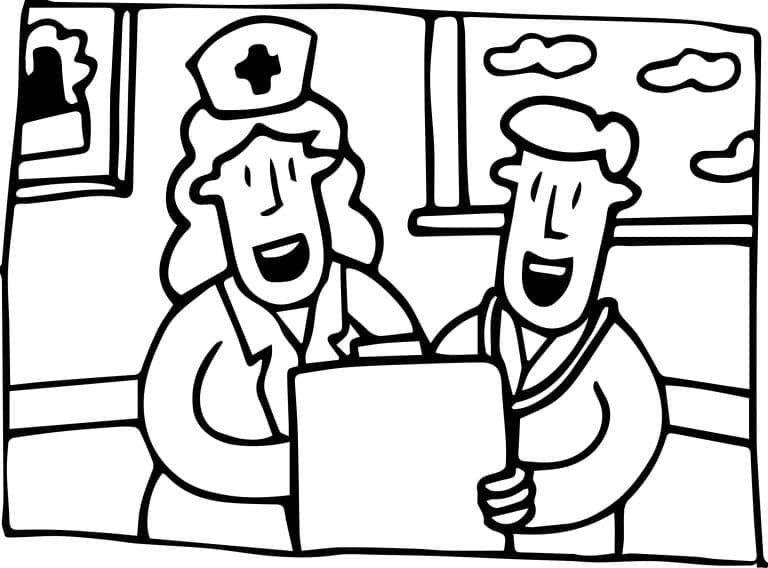 ระบายสี พยาบาลและแพทย์ที่มีความสุข