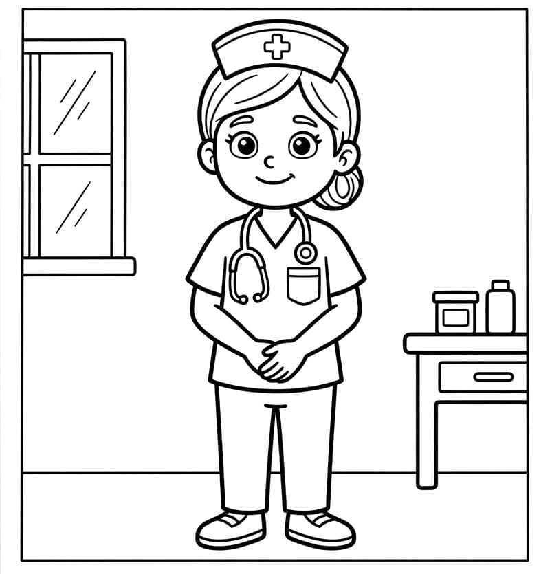 ระบายสี พยาบาลยืนอยู่