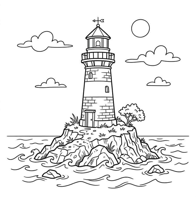 ระบายสี ประภาคารบนเกาะเล็ก