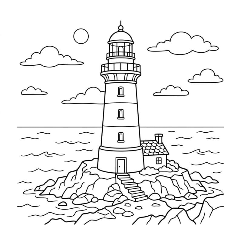 ระบายสี ประภาคารกลางทะเล