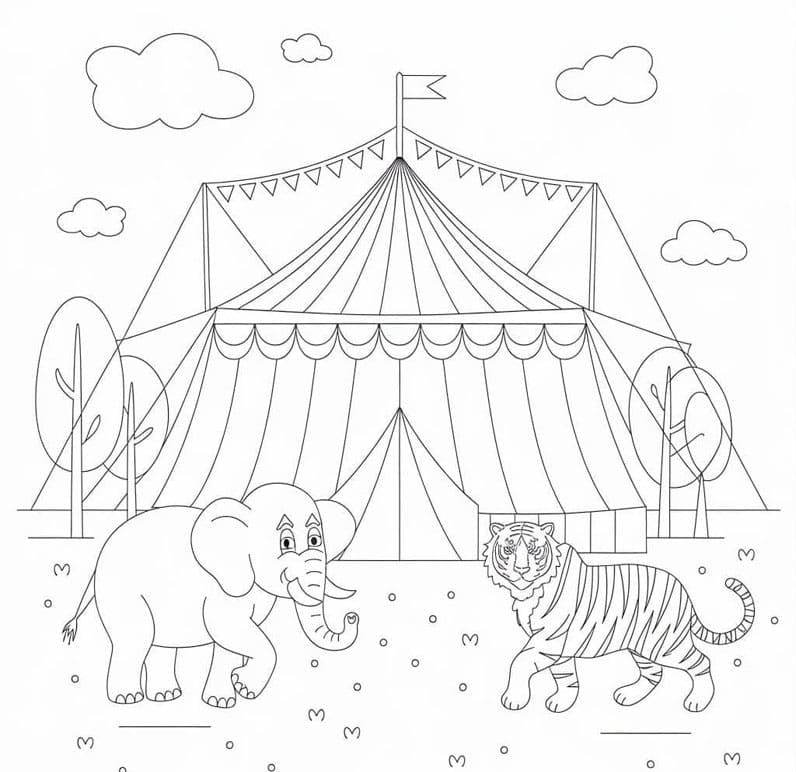 ระบายสี เสือและช้างในคณะละครสัตว์