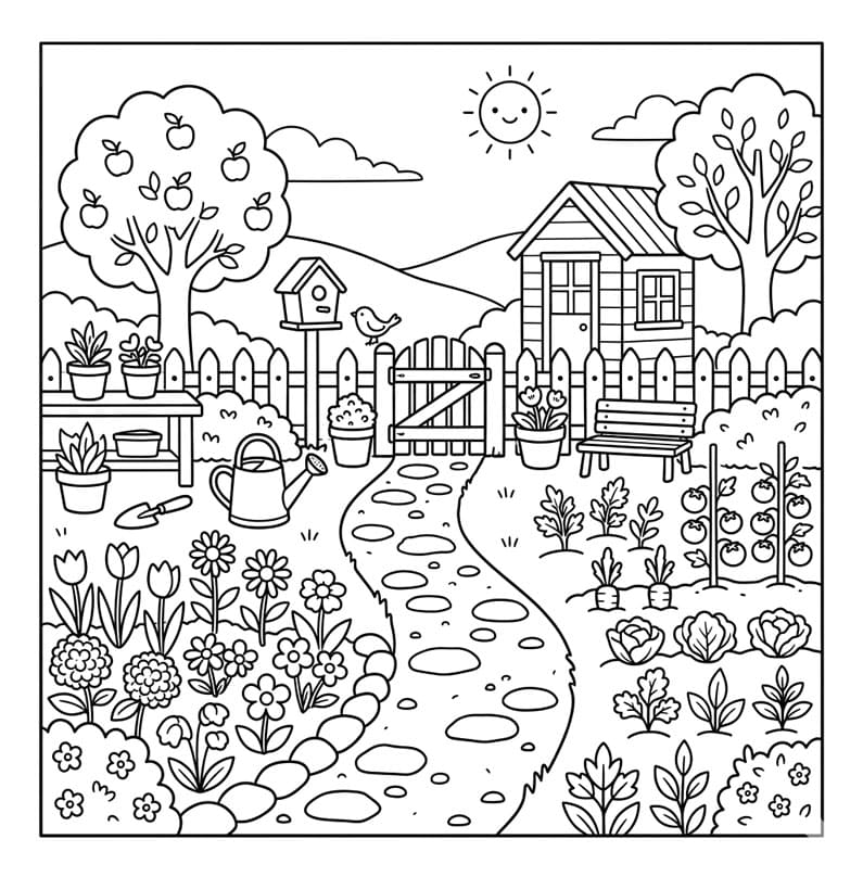 ระบายสี สวนดอกไม้หลากสีหน้าบ้าน