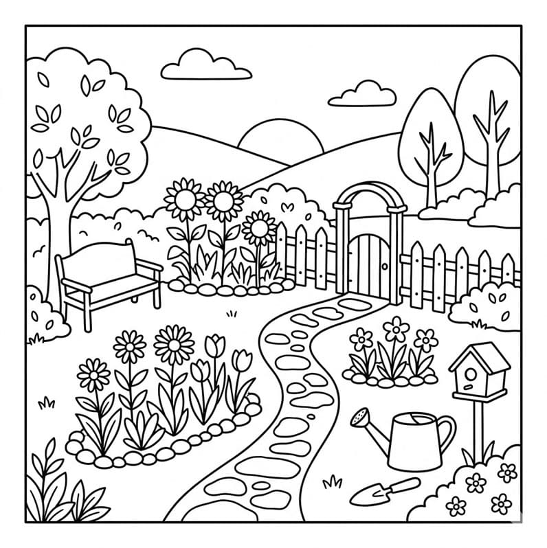 ระบายสี สวนหลังบ้านร่มรื่น