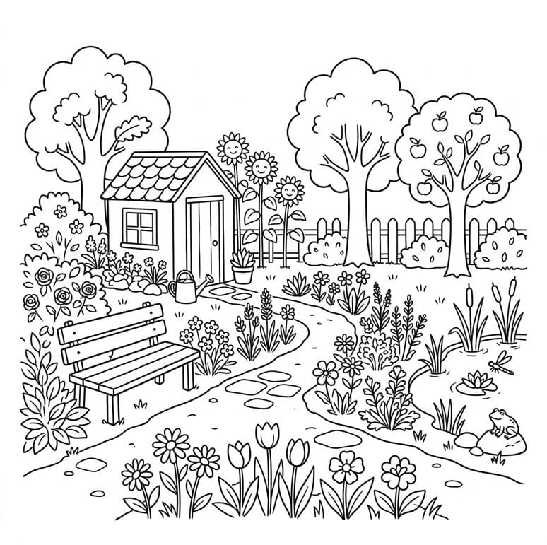 ระบายสี สวนพักผ่อนใต้ต้นไม้ใหญ่