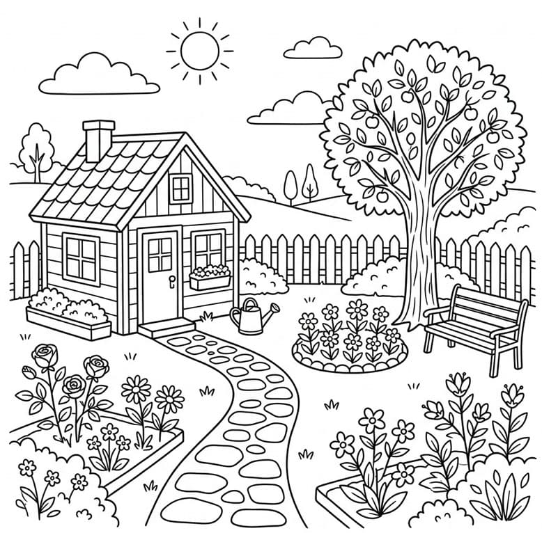 ระบายสี สวนอบอุ่นข้างบ้านไม้