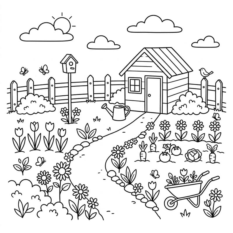 ระบายสี ทางเดินสวนดอกไม้สดใส