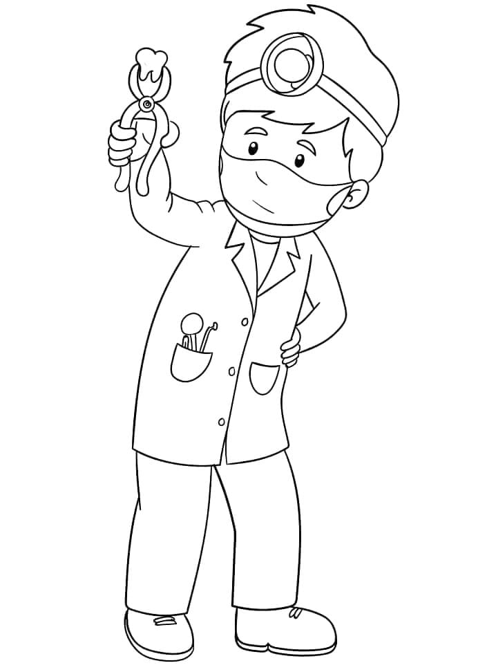 ระบายสี ทันตแพทย์กำลังถือฟันอยู่