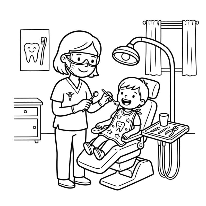 ระบายสี ทันตแพทย์กำลังอุดฟัน