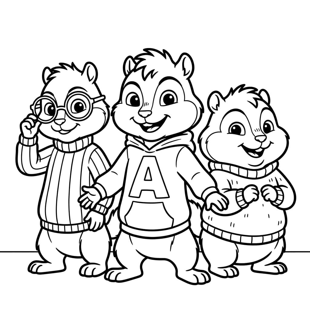 ระบายสี แอลวินและเพื่อนๆ ท่าทางสนุกสนาน