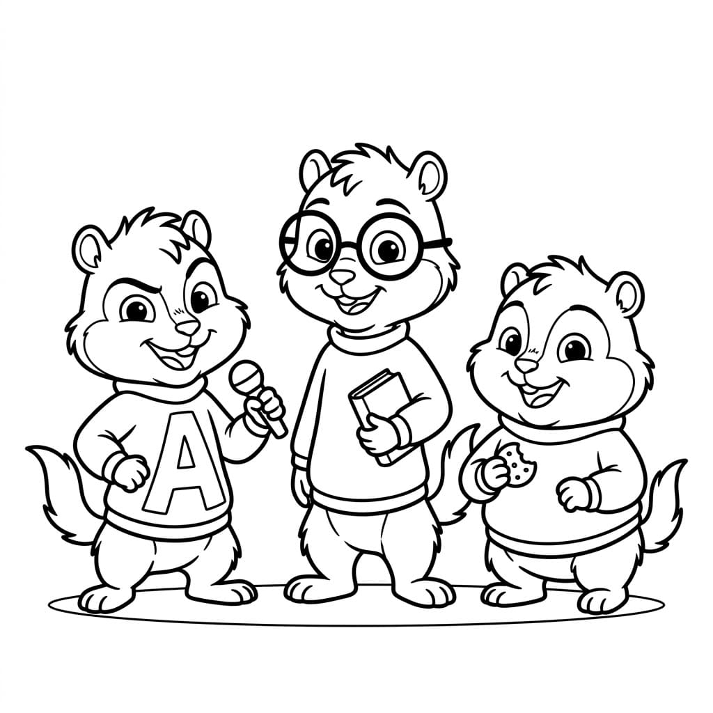 ระบายสี แอลวินและเพื่อนยืนด้วยกัน