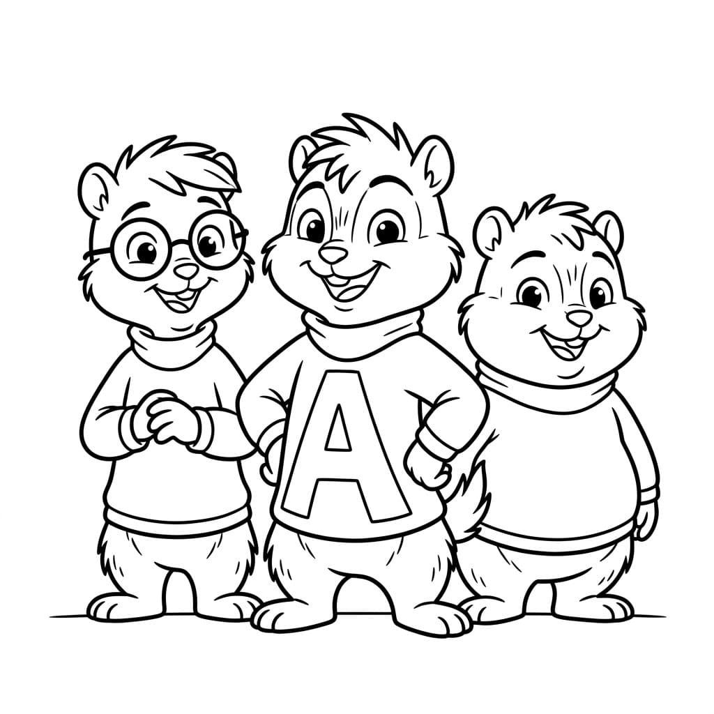 ระบายสี แอลวินและทีมงานยืนเรียง