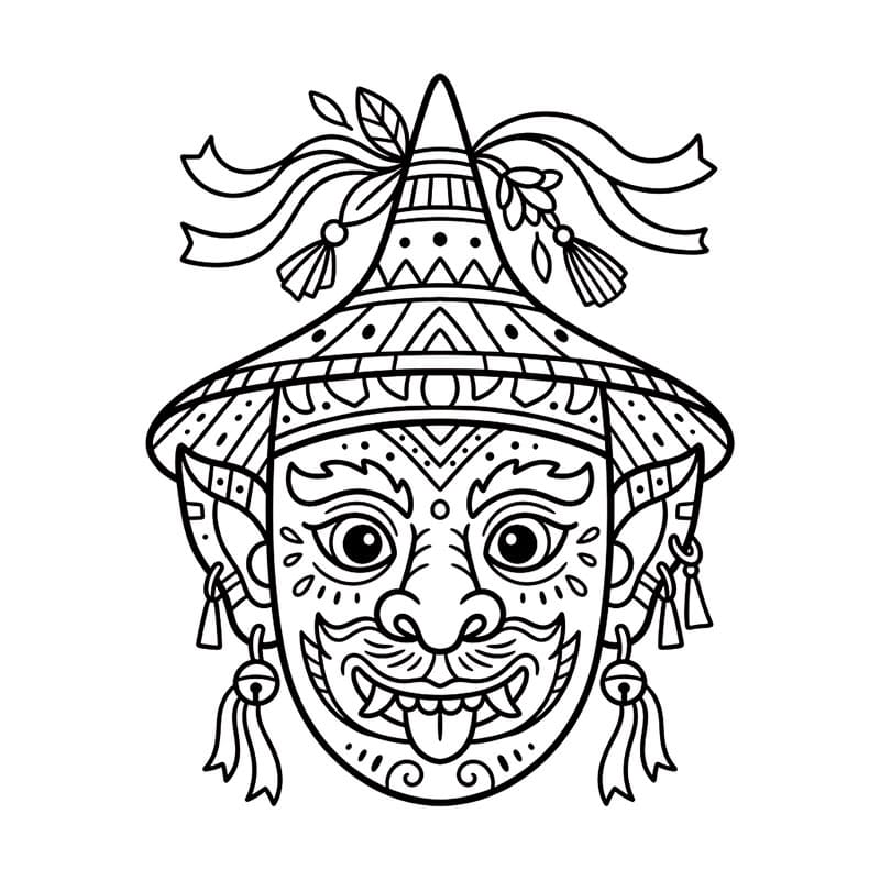 ระบายสี หน้ากากผีตาโขนยิ้มสดใส