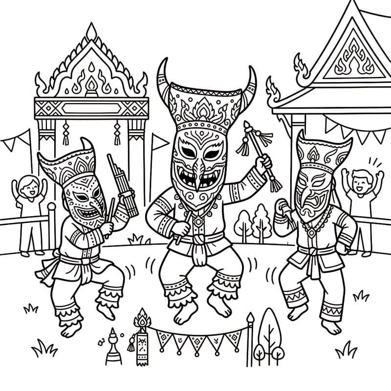ระบายสี ขบวนแห่ผีตาโขน