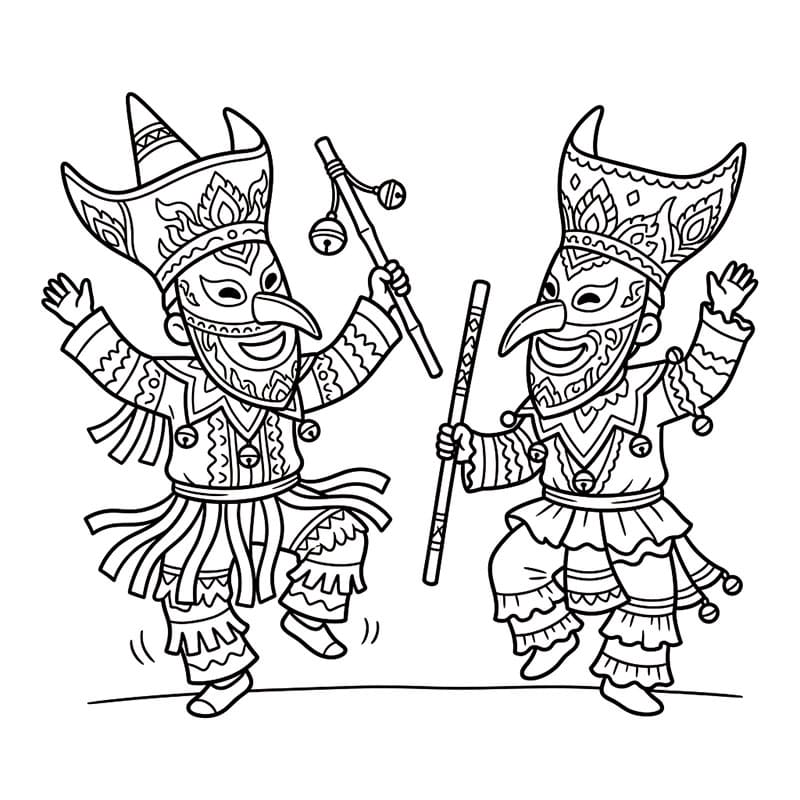 ระบายสี คู่ผีตาโขนรำวง
