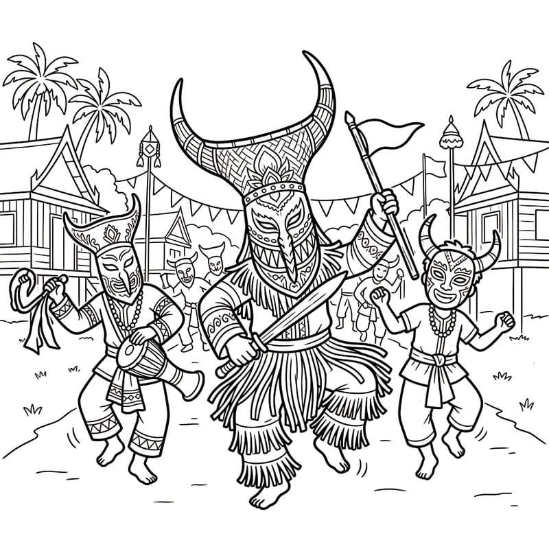 ระบายสี ผีตาโขนยักษ์นำขบวน