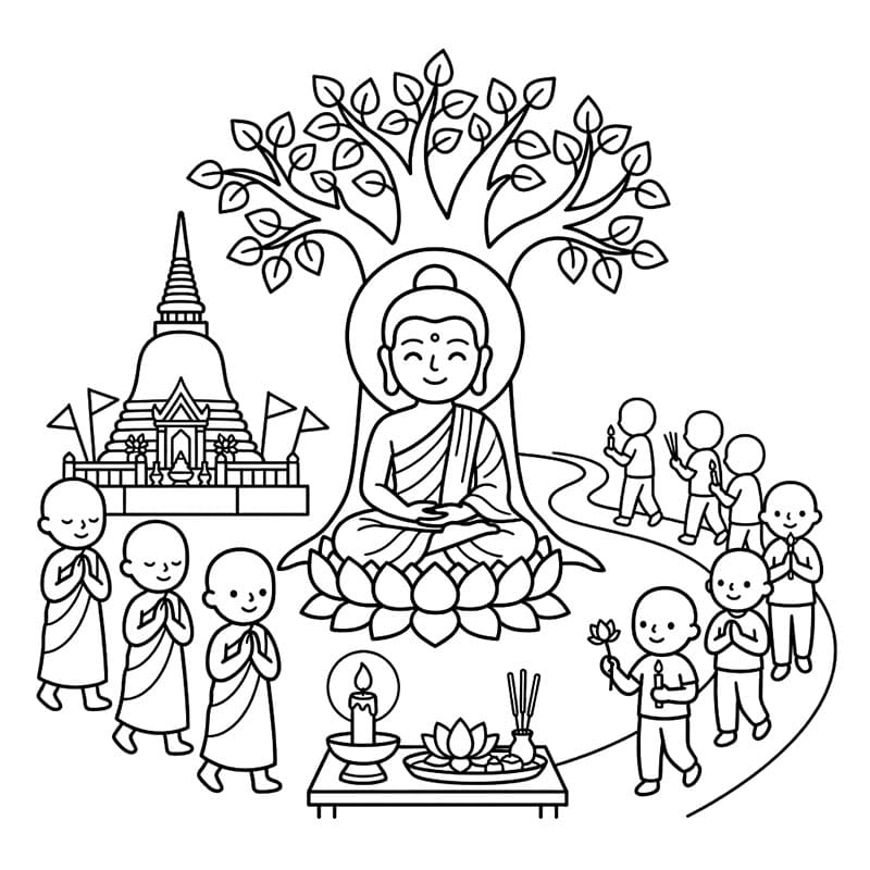ระบายสี วันวิสาขบูชาบูชาพระพุทธรูป