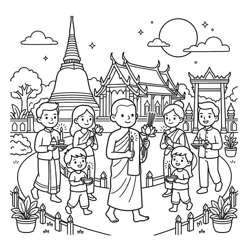ระบายสี วันวิสาขบูชาชาวพุทธในวัดใหญ่