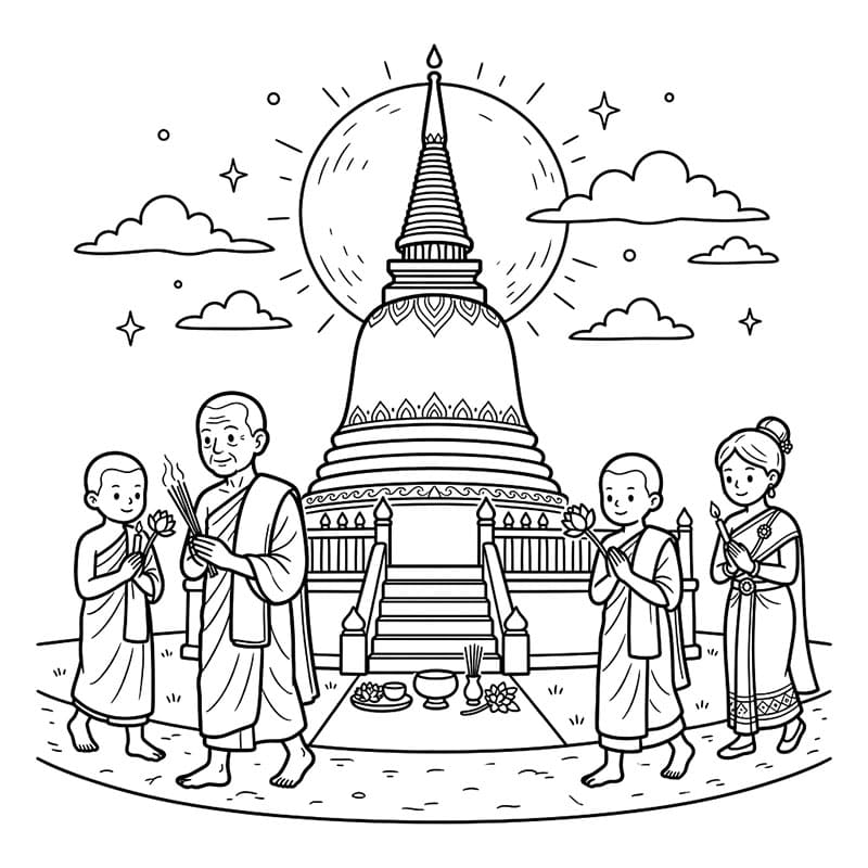 ระบายสี วันวิสาขบูชาหน้าเจดีย์ใหญ่
