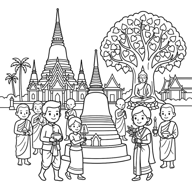 ระบายสี วันวิสาขบูชาหน้าเจดีย์ศักดิ์สิทธิ์