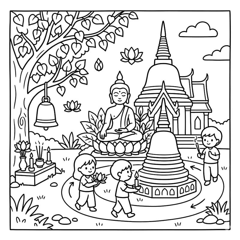 ระบายสี วันวิสาขบูชาครอบครัวเข้าวัด