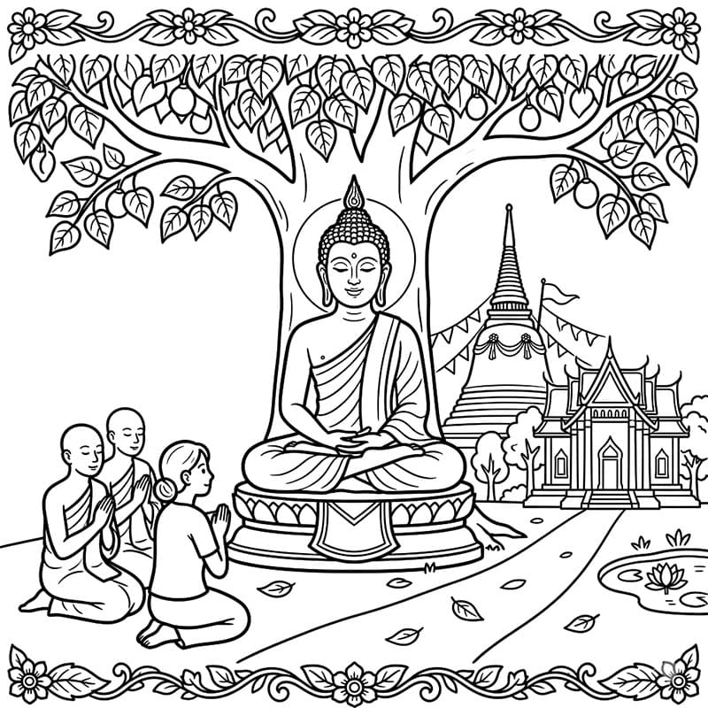 ระบายสี วันวิสาขบูชานั่งสมาธิ