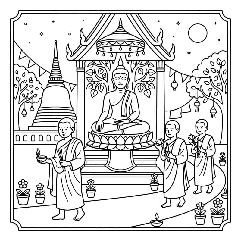 ระบายสี วันวิสาขบูชาในศาลาวัด