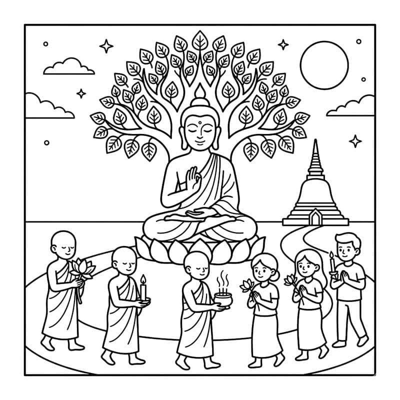 ระบายสี วันวิสาขบูชาพระพุทธใต้โพธิ์
