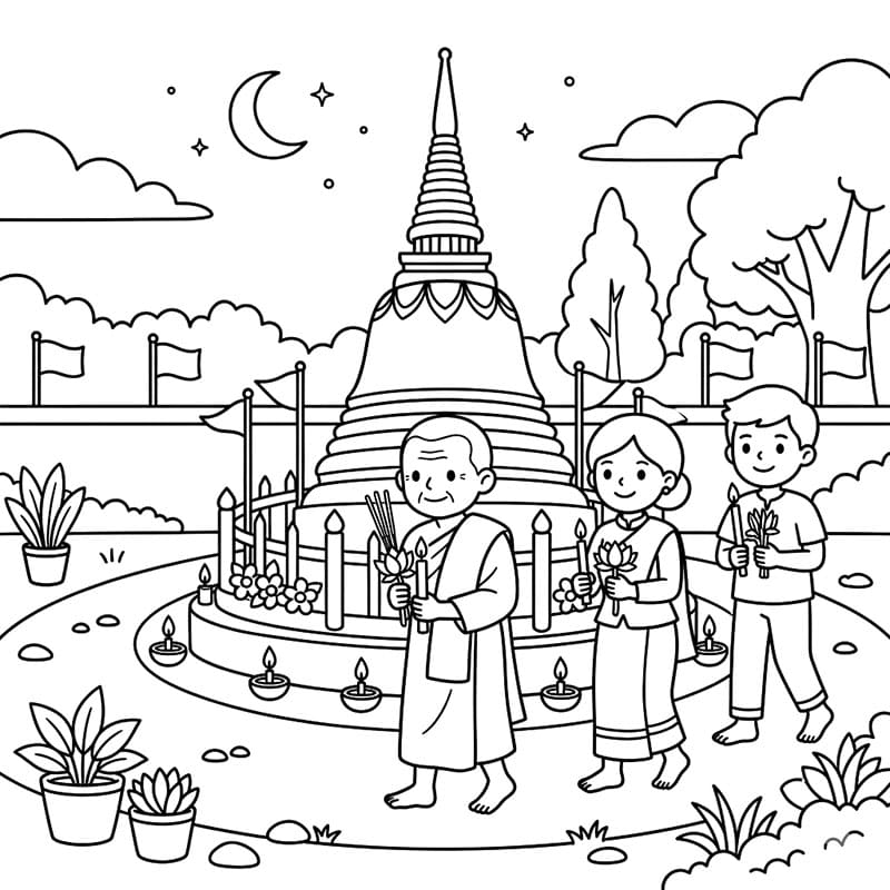 ระบายสี วันวิสาขบูชารอบเจดีย์