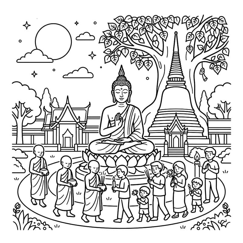 ระบายสี วันวิสาขบูชาสักการะพระพุทธเจ้า