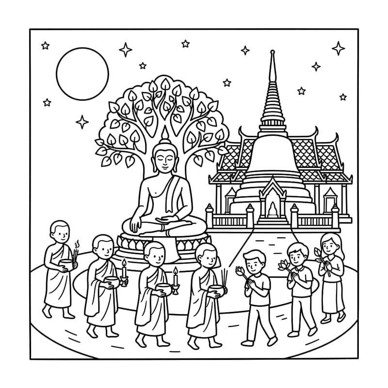 ระบายสี วันวิสาขบูชาสวดมนต์หมู่คณะ