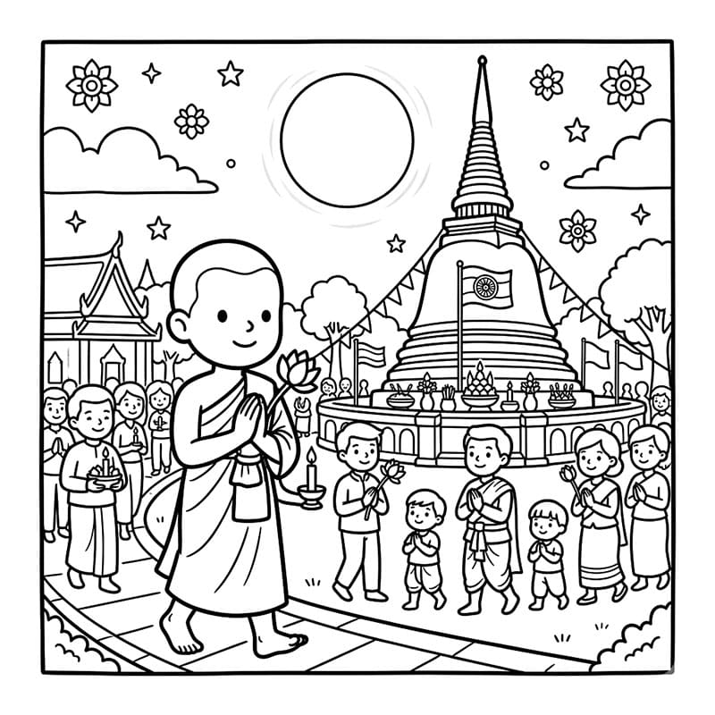 ระบายสี วันวิสาขบูชาสวดมนต์