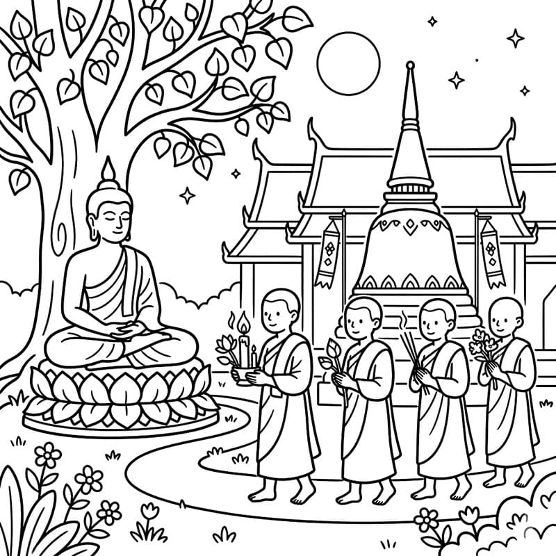 ระบายสี วันวิสาขบูชาสวดมนต์ใต้โพธิ์