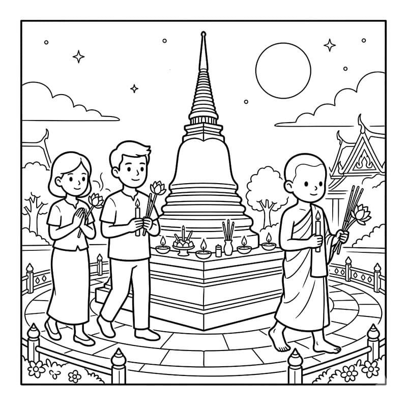 ระบายสี วันวิสาขบูชาทำบุญวัด