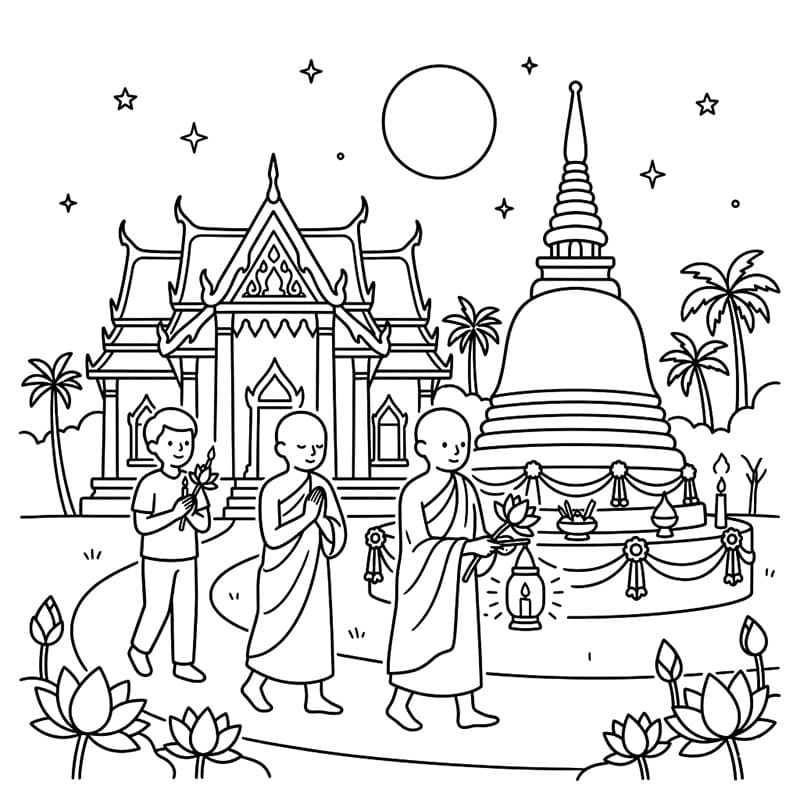 ระบายสี วันวิสาขบูชาทำบุญยามค่ำคืน