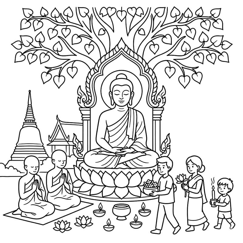 ระบายสี วันวิสาขบูชาถวายเครื่องสักการะ